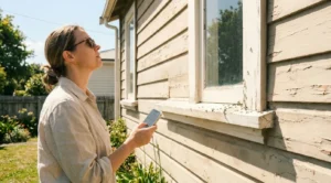 A Women Looking at Ants on her house and hoping for a soluition