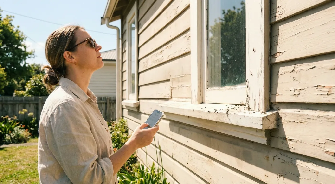A Women Looking at Ants on her house and hoping for a soluition